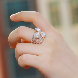 Elegant multi-layer silver ring with AAA cubic zirconia baguette stones on hand