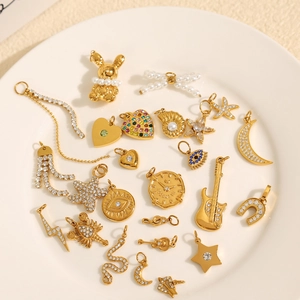 Stainless Steel Pendants Charms For DIY Jewelry Making 18K Gold Plated Rhinestone Zircon Diverse Shapes Fashionable Accessories