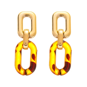 Retro geometric leopard print acrylic and gold metal oval earrings for women