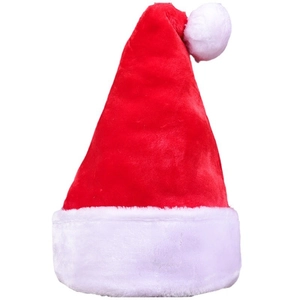 Classic red plush Christmas hat with white faux fur trim and pom-pom for adults