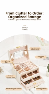 Macro view of multi-layer jewelry organizer with mirror, ring slots and watch storage