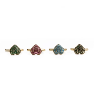 Adjustable gold heart rings with multi-color micro-paved zircons in a neat row