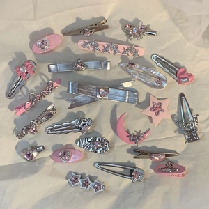 Y2K Punk Hair Clips Sweet Heart Star Rhinestone Alloy Bangs Side Pin Faux Artificial Pearl Chain Tassel Durian Shape Headwear Styling