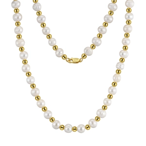 Collana in argento sterling placcato oro 14K con perle d'acqua dolce e grani dorati
