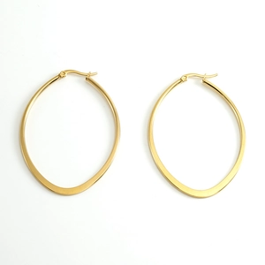 Minimalist 18k gold plated stainless steel oval hoop earrings for women on white background