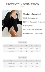 Tableau des tailles détaillé pour ensemble homewear en soie artificielle, robe et jupe