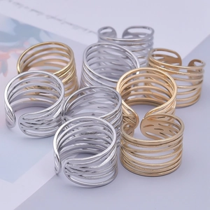 Minimalist multi-layer geometric stainless steel open ring in gold and silver finish