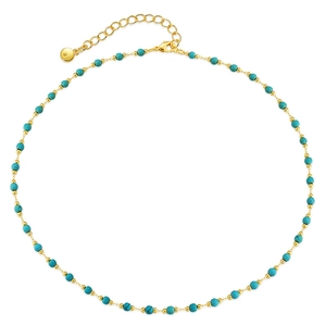 Bohemian turquoise beaded necklace with 18K gold plated chain for women in a circular layout