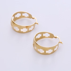 Minimalist 18K gold-plated hollow round earrings with cross cut-outs on a clean background