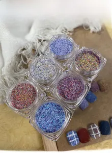 Set of 6 assorted colors nail art glitter powder jars with iridescent shimmering effect