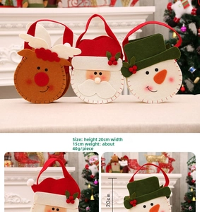 Detailed view of Christmas felt gift bags with elk and santa motifs, size 20cm by 15cm