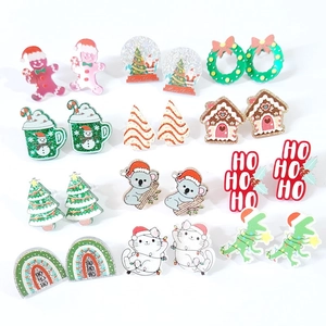 Christmas Stud Earrings Acrylic Jewelry With Stainless Steel Earring Post Gingerbread Man Tree Dinosaur Cat Festive For Women