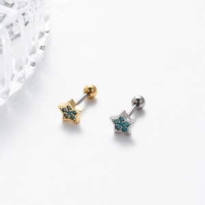 Star-shaped stainless steel cartilage earrings with blue rhinestones in gold and silver