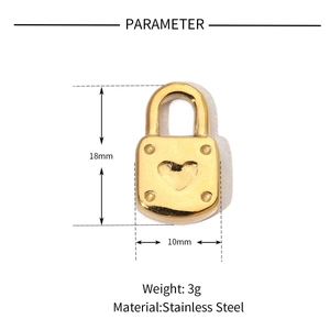 Polished gold heart lock pendant dimensions 18x10mm in stainless steel detail view