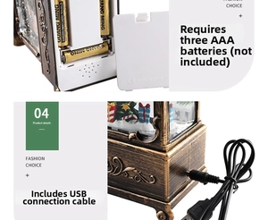 Detailed view of dual power supply modes featuring USB port and 3xAAA battery compartment
