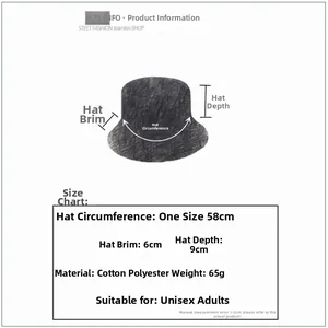 Size chart for tie-dye bucket hat showing 58cm circumference and 6cm brim dimensions