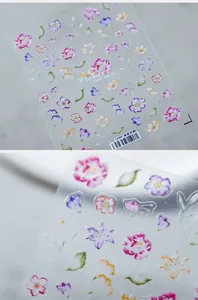 Detail of TS-1499 floral nail art stickers with watercolor peonies and lilies textures
