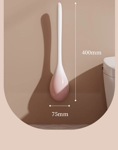 Wall-mounted pink and white toilet brush detailed dimensions 400mm by 75mm