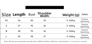 Size chart showing XS to L measurements for the crew neck sleeveless textured vest top