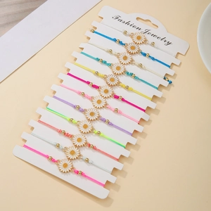 Woven Daisy Sunflower Charm Bracelets Bohemian Colorful Enamel Alloy Wax Rope Adjustable Vacation Style Jewelry For Women