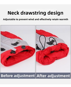 Detail view of the adjustable drawstring neck on a waterproof winter dog coat for warmth