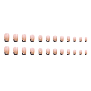 Brown latte gradient press-on nails with French tip design and silver lines, 24pcs set