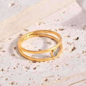Double Layer Open Ring Titanium Steel Zircon Geometric Minimalist Gold Plated Jewelry For Women Niche Ins Style