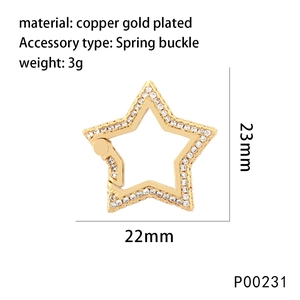 Fermoir ressort en forme d'étoile plaqué or avec pierres en zircone pour bijoux