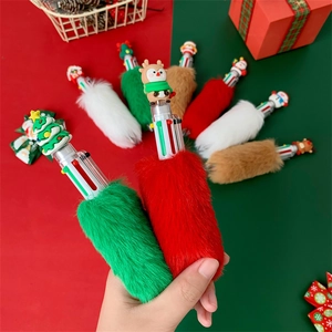 Christmas 6-color plush ballpoint pen with Santa and reindeer cartoon toppers