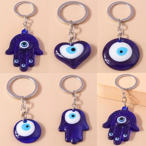 Blue Evil Eye Hamsa Hand Keychain Resin Protective Nazar Heart Round Bag Charm Pendant Accessory For Women Men