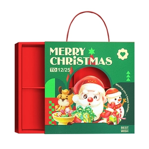 Christmas 4-grid window gift box with Santa Claus illustration and red rope handle