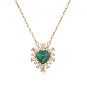 Luxurious gold necklace with emerald heart pendant and teardrop zircon accents