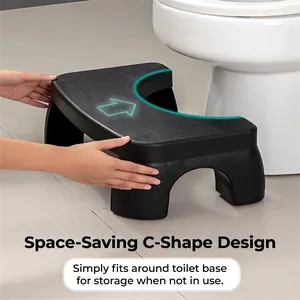 Thickened non-slip C-shaped toilet stool with black wood grain finish for bathroom space saving