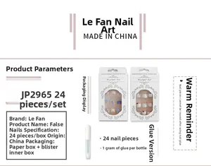 Detail view of JP2965 press-on nail set with 24 pieces in light pink and purple tones