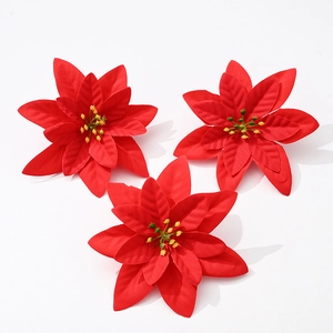 Artificial Christmas Poinsettia Flowers Velvet Cloth Glitter Floral Decor For Tree Wreath Garland Festive Holiday Party
