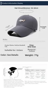 Detailed size guide for breathable cotton baseball cap showing 56-60cm circumference