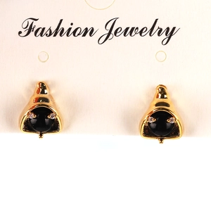 Chic gold stud earrings with black bead in triangle setting on Fashion Jewelry card