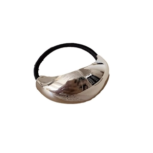 Minimalist metallic hair tie with a crescent silver metal piece and high elasticity band
