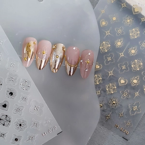 3D embossed metallic nail art stickers M-070 with heart and floral relief designs
