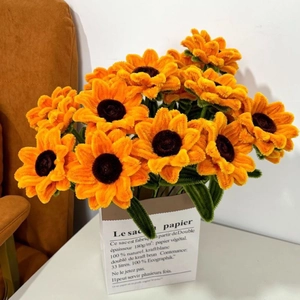 Handmade plush sunflower bouquet in a kraft paper bag for home decor and gifts