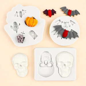 Halloween Silikonform Set mit Kürbis, Geist, Totenkopf und Fledermaus für Backen