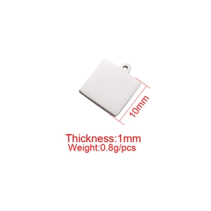 Polished silver square stainless steel charm pendant 10mm for DIY jewelry making