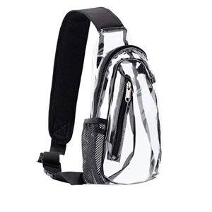 Clear PVC crossbody chest bag with black nylon straps for outdoor sports and travel gear