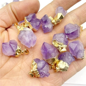 Natürliche Amethyst Rohstein Anhänger Unregelmäßige Kristall Gold Silber Plattiert DIY Schmuckherstellung