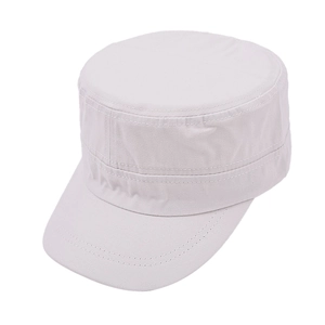 Detail view of khaki cadet cap showing reinforced stitching and flat top structure