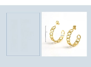 Detailed view of gold chain hoop earrings in stainless steel with 25x7mm size markings