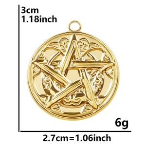 Pendentif en acier inoxydable 304 avec étoile et croissant dorés et détails de mesure