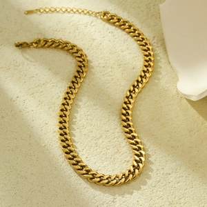 Chunky 18K gold plated Cuban link chain necklace with high polish finish and lobster clasp