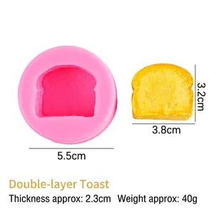 Détail macro du moule en silicone en forme de toast avec dimensions et modèle fini