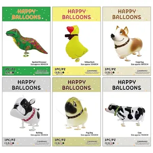 Assorted walking animal foil balloons featuring dinosaur and puppy for party decor
